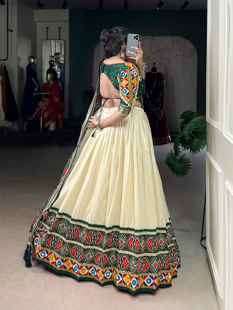 Green Color Patola Print with Gamthi Work Navratri Lehenga Choli