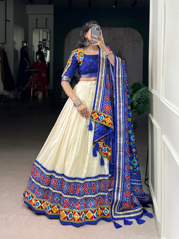Blue Color Patola Print with Gamthi Work Navratri Lehenga Choli