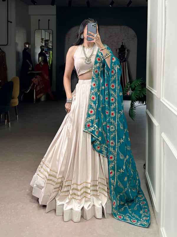 White Color Rayon Traditional Navratri Style Lehenga Choli