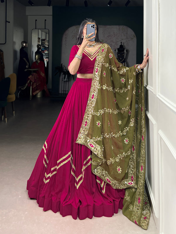 Pink Color Rayon Traditional Navratri Style Lehenga Choli