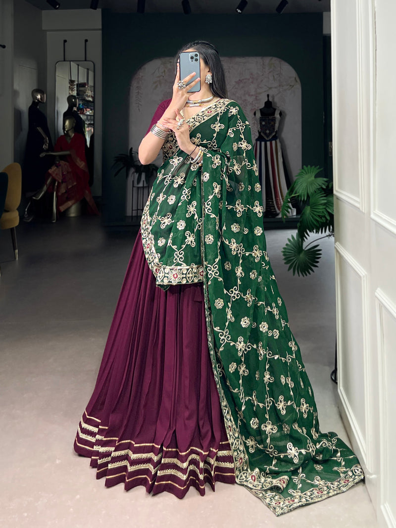 Wine Color Rayon Traditional Navratri Style Lehenga Choli