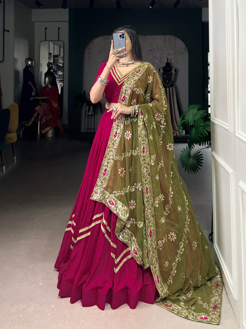 Pink Color Rayon Traditional Navratri Style Lehenga Choli