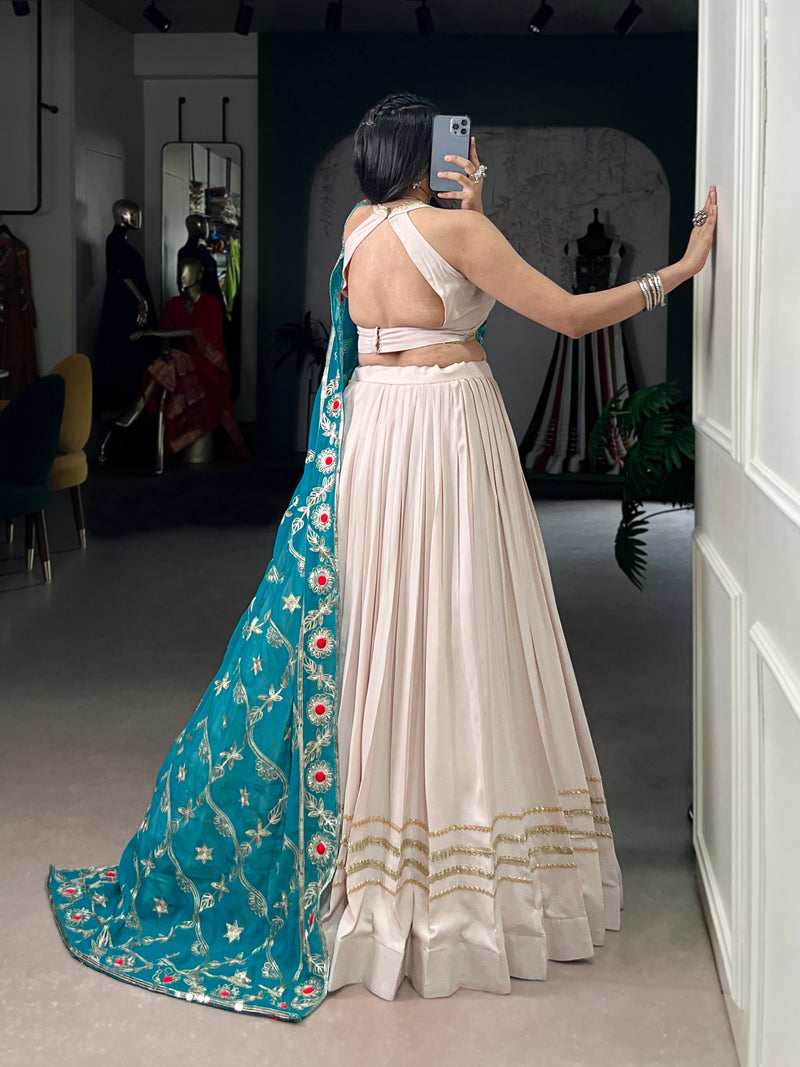 White Color Rayon Traditional Navratri Style Lehenga Choli