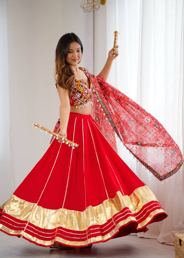 Red Color Navratri Style Ready to Wear Lehenga Choli