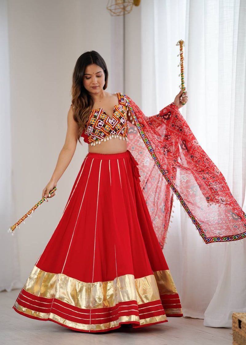 Red Color Navratri Style Ready to Wear Lehenga Choli