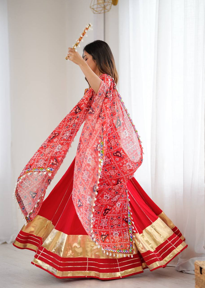 Red Color Navratri Style Ready to Wear Lehenga Choli
