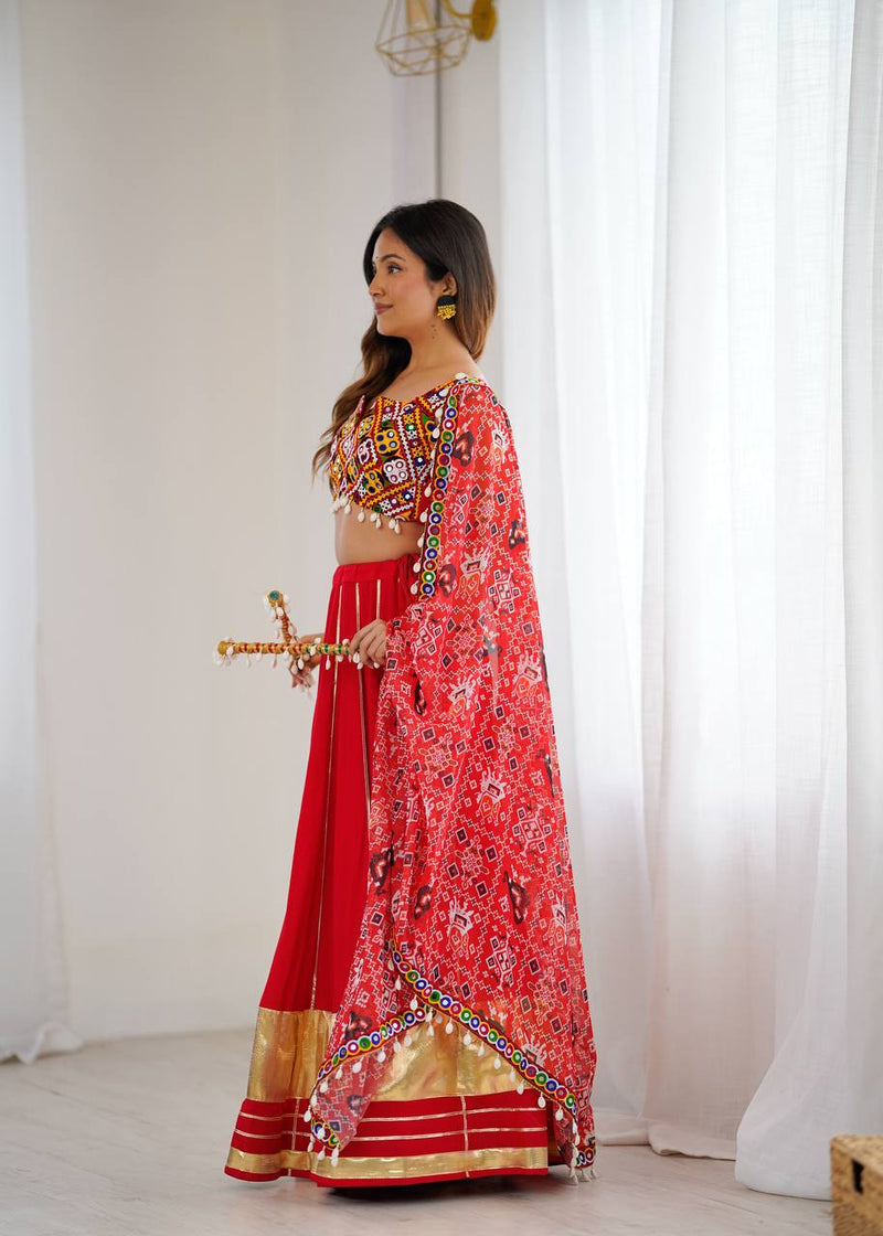 Red Color Navratri Style Ready to Wear Lehenga Choli