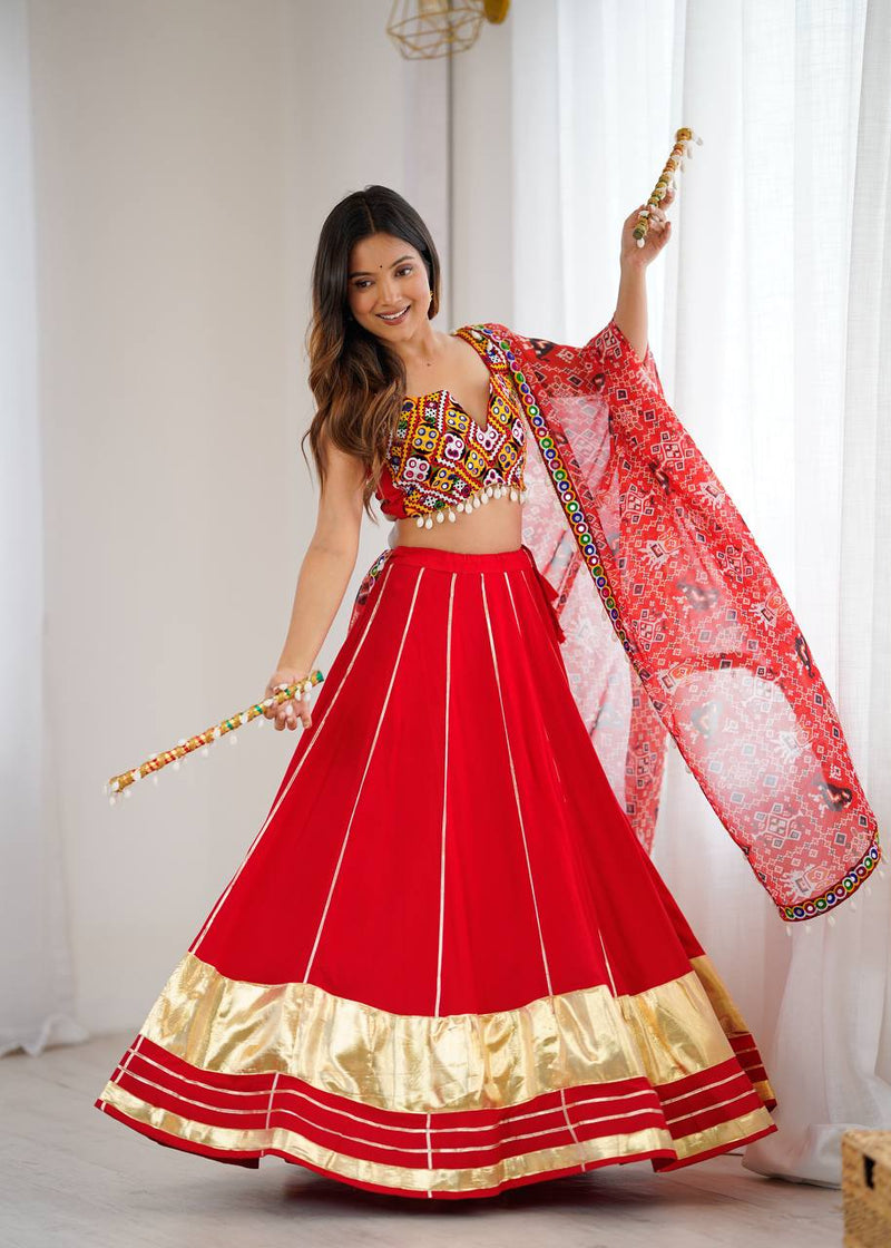 Red Color Navratri Style Ready to Wear Lehenga Choli