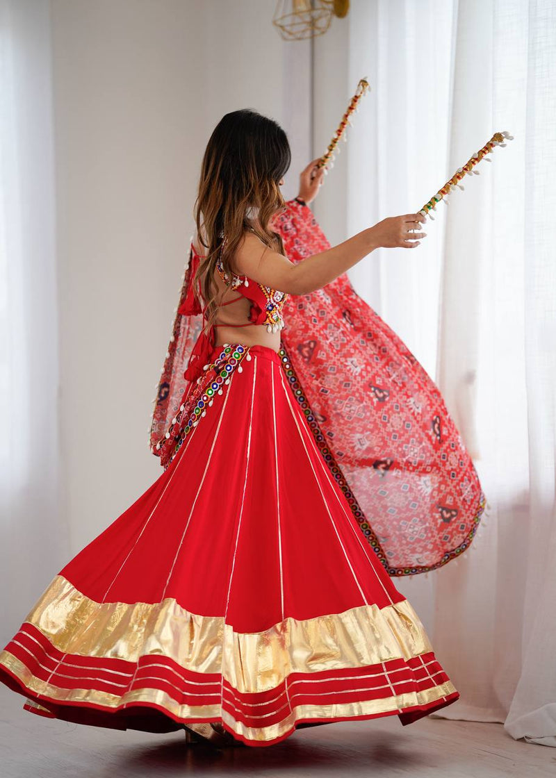 Red Color Navratri Style Ready to Wear Lehenga Choli