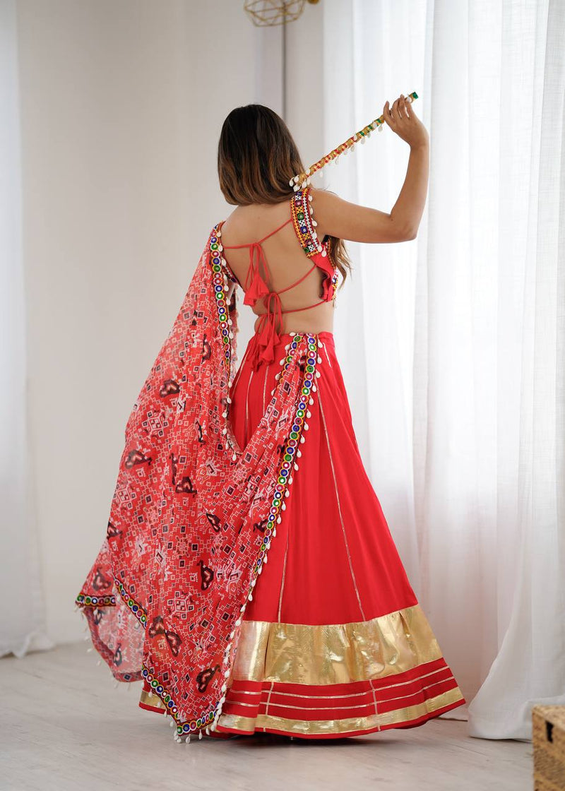 Red Color Navratri Style Ready to Wear Lehenga Choli