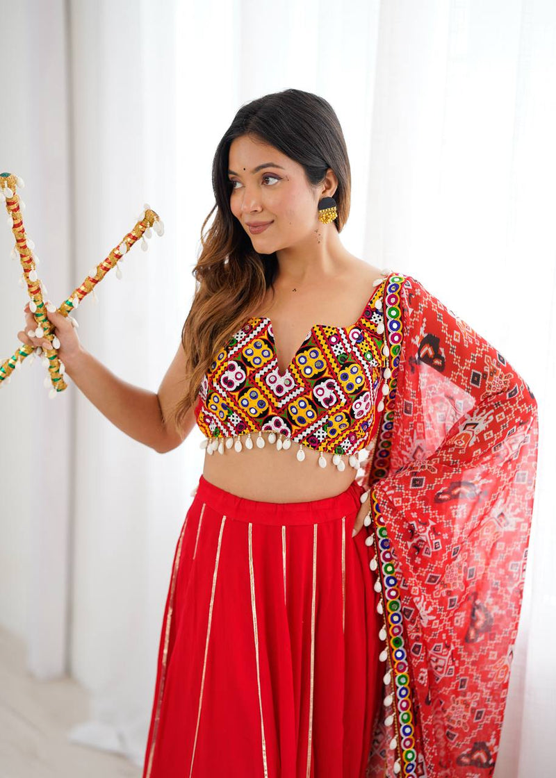 Red Color Navratri Style Ready to Wear Lehenga Choli