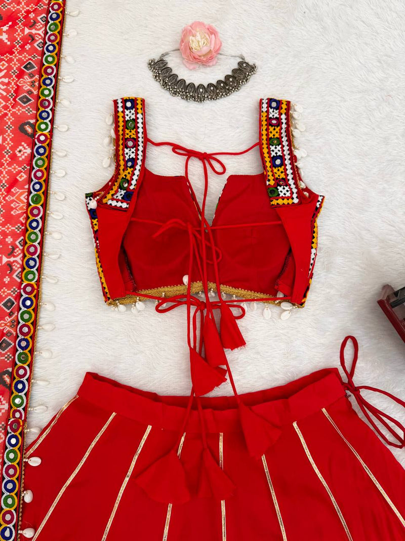 Red Color Navratri Style Ready to Wear Lehenga Choli