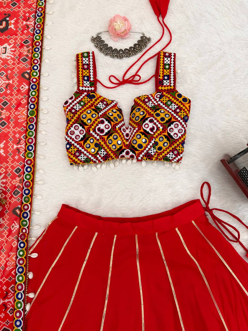 Red Color Navratri Style Ready to Wear Lehenga Choli