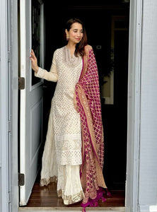 White Color Georgette Sequence Embroidery Work Palazzo Suit