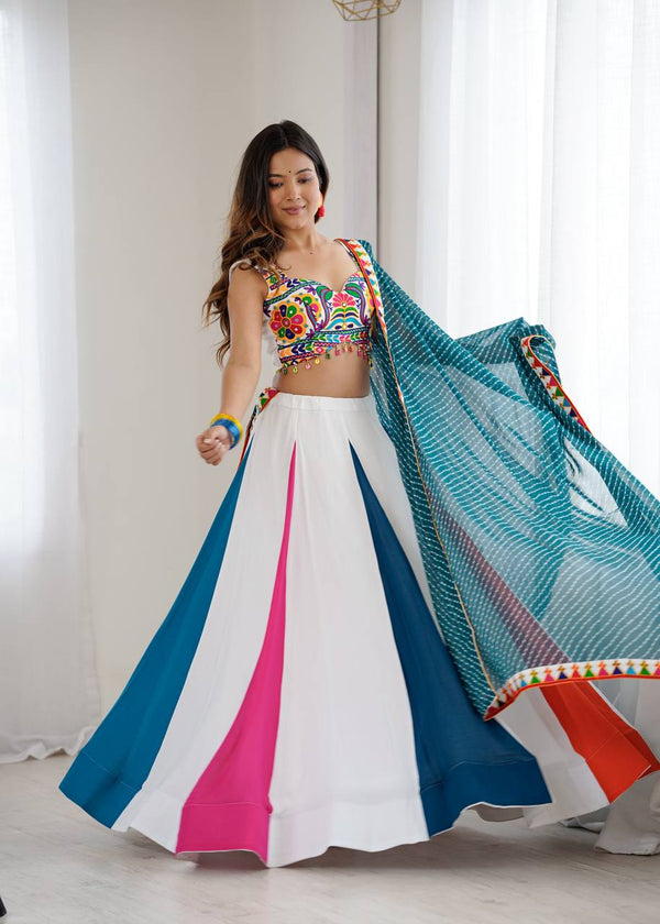 White Color Ready to Wear Navratri Lehenga with Designer Blouse