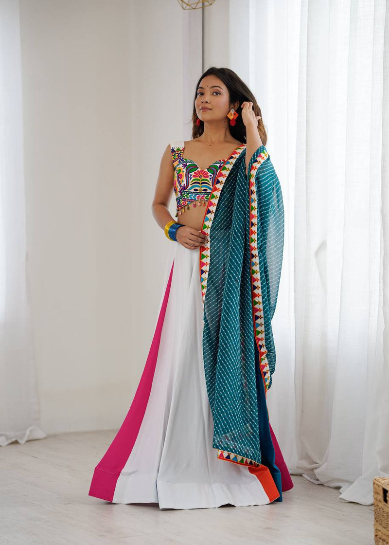 White Color Ready to Wear Navratri Lehenga with Designer Blouse