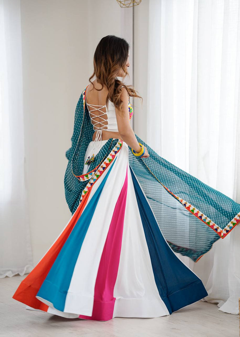 White Color Ready to Wear Navratri Lehenga with Designer Blouse