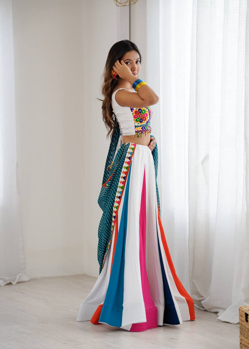 White Color Ready to Wear Navratri Lehenga with Designer Blouse