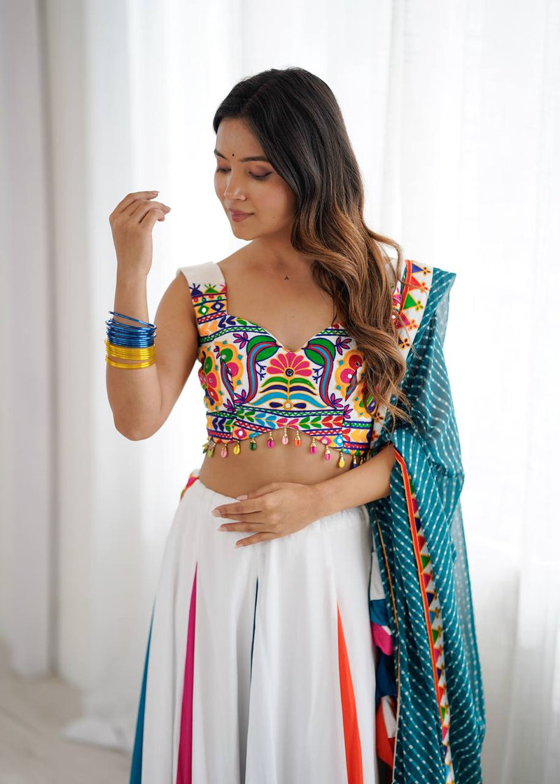 White Color Ready to Wear Navratri Lehenga with Designer Blouse