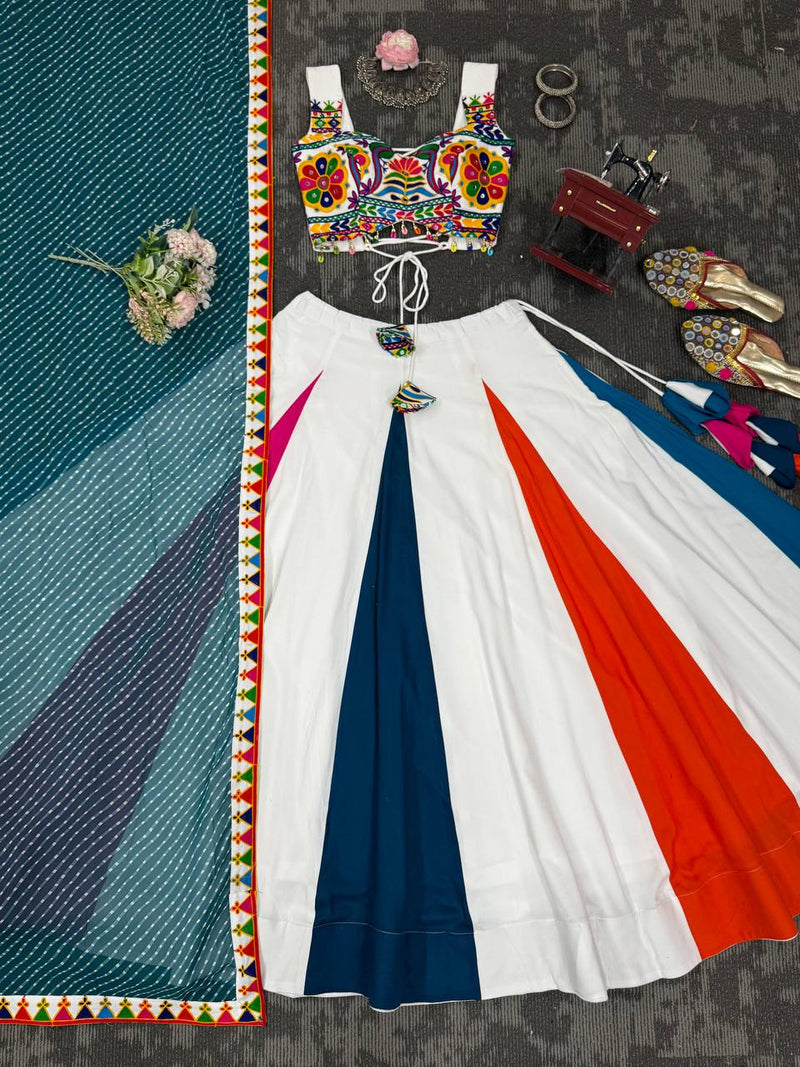 White Color Ready to Wear Navratri Lehenga with Designer Blouse