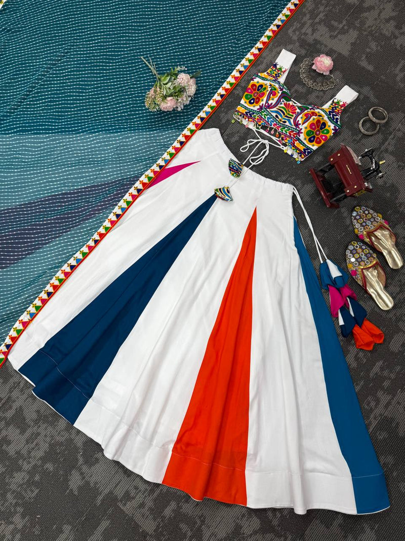 White Color Ready to Wear Navratri Lehenga with Designer Blouse