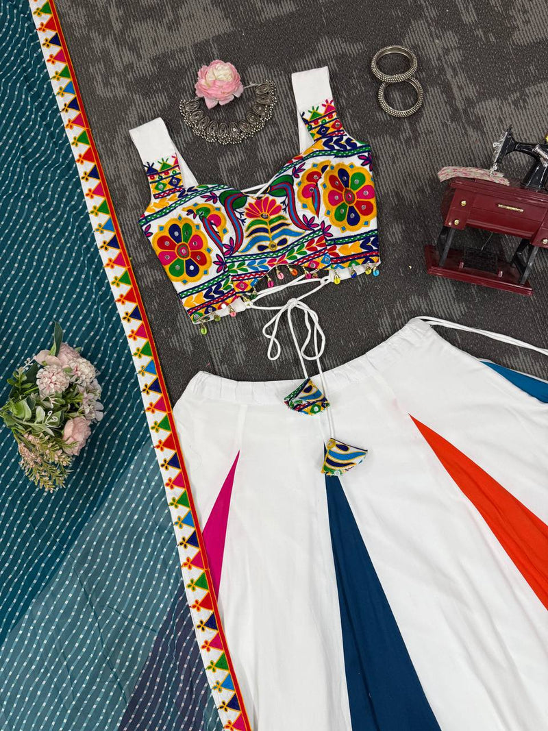 White Color Ready to Wear Navratri Lehenga with Designer Blouse