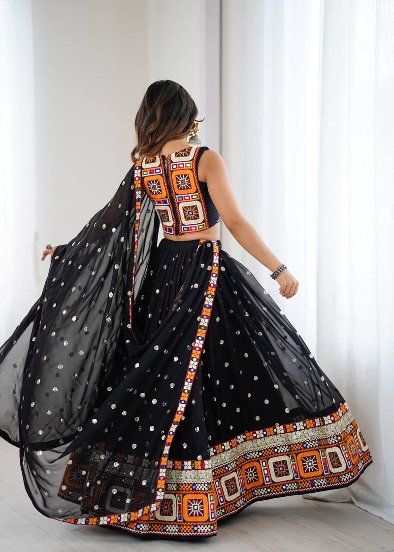 Black Color Gamthi Work Georgette Navratri Lehenga Choli