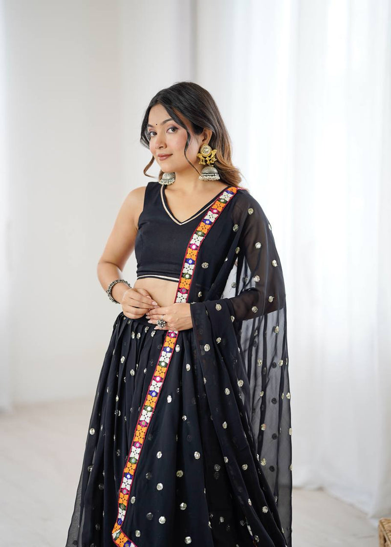 Black Color Gamthi Work Georgette Navratri Lehenga Choli