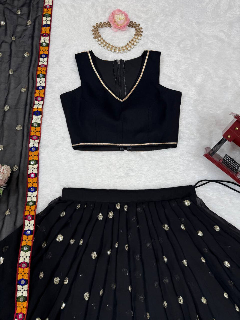 Black Color Gamthi Work Georgette Navratri Lehenga Choli