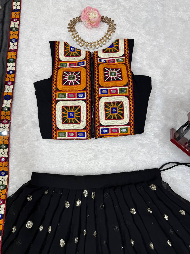 Black Color Gamthi Work Georgette Navratri Lehenga Choli