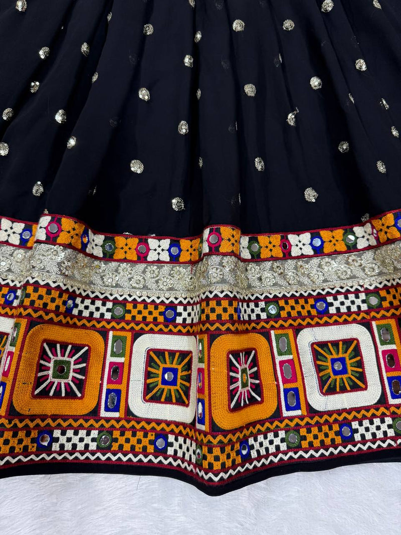 Black Color Gamthi Work Georgette Navratri Lehenga Choli
