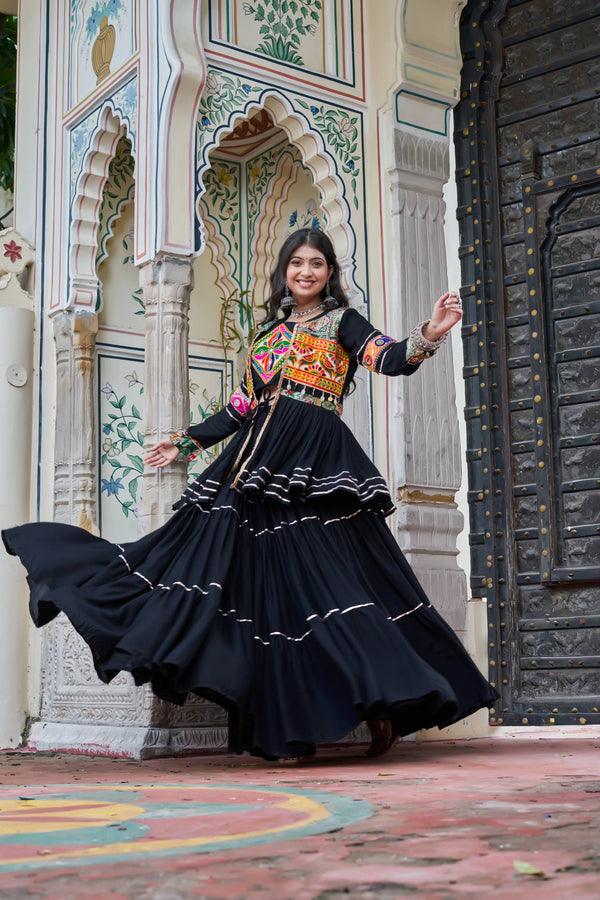 Black Color Navratri Rady to Wear Cotton Lehenga with Blouse and Koti