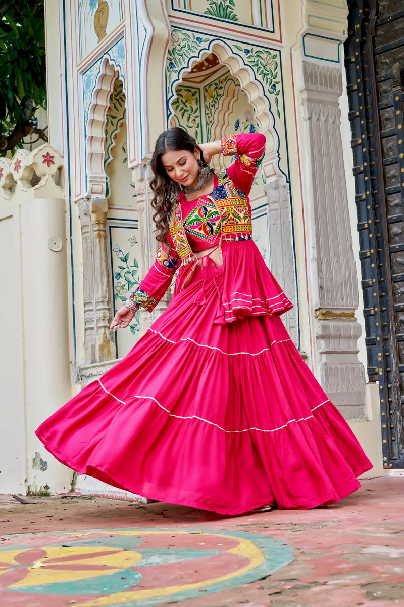 Pink Color Navratri Rady to Wear Cotton Lehenga with Blouse and Koti