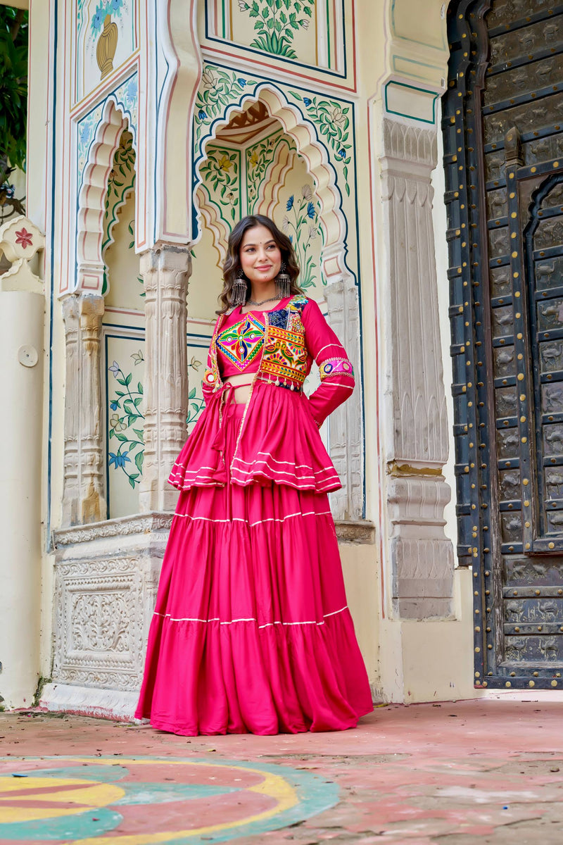 Pink Color Navratri Rady to Wear Cotton Lehenga with Blouse and Koti