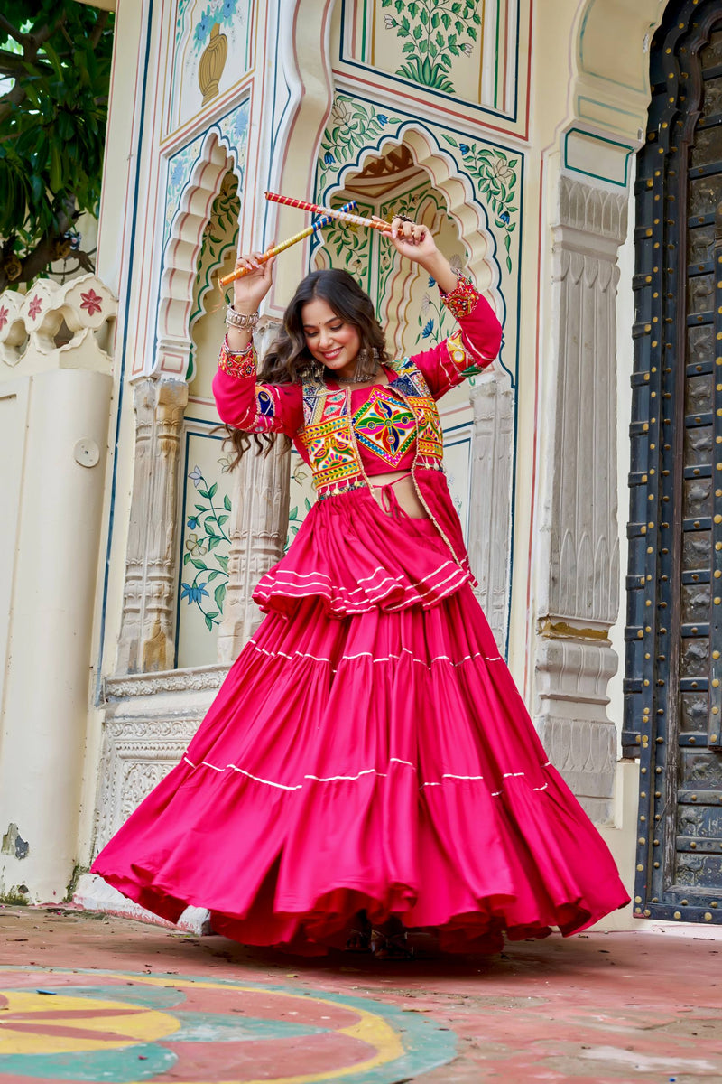 Pink Color Navratri Rady to Wear Cotton Lehenga with Blouse and Koti