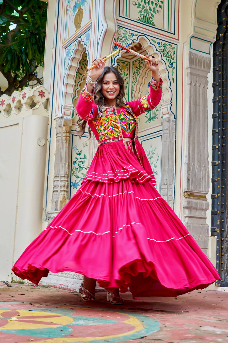 Pink Color Navratri Rady to Wear Cotton Lehenga with Blouse and Koti