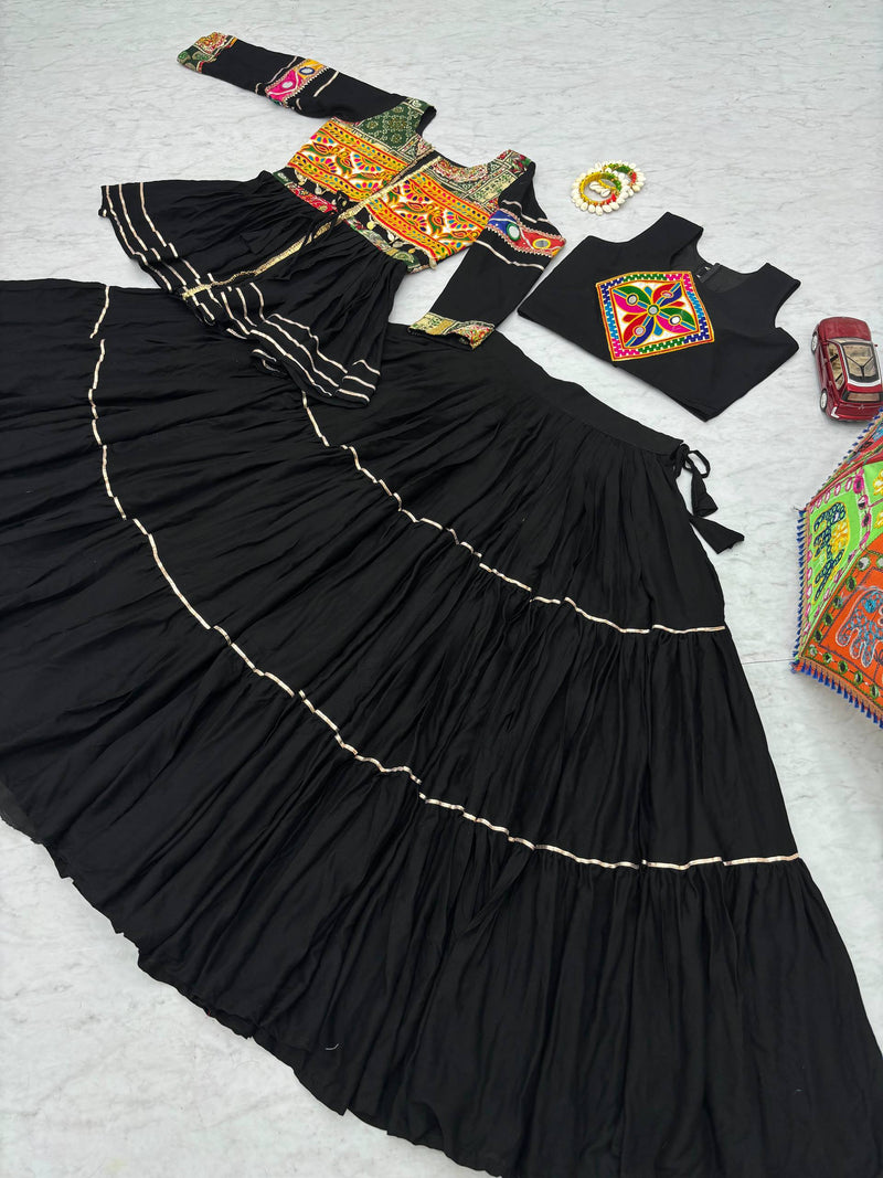 Black Color Navratri Rady to Wear Cotton Lehenga with Blouse and Koti