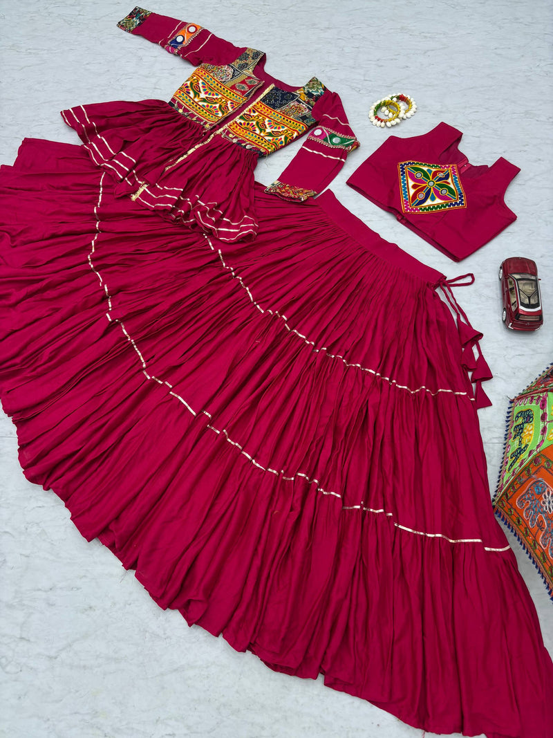 Pink Color Navratri Rady to Wear Cotton Lehenga with Blouse and Koti