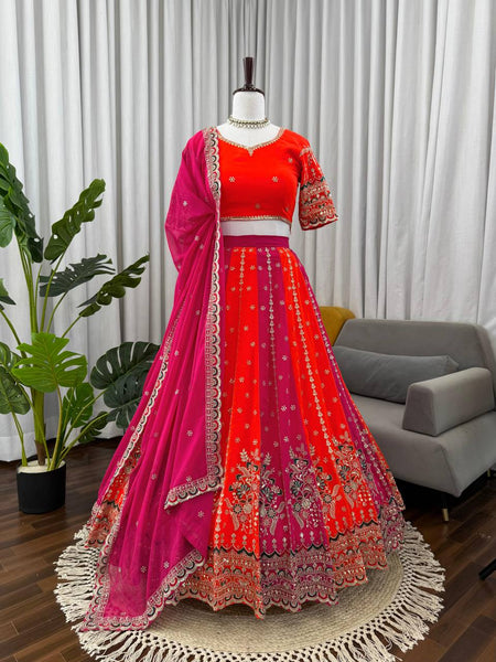 Pink-Orange Color Trendy Sequence Embroidered Work Lehenga Choli