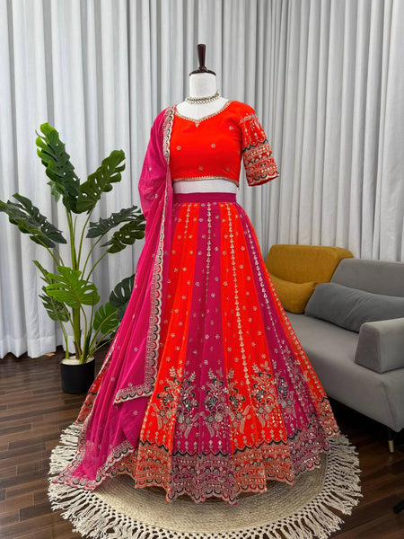 Pink-Orange Color Trendy Sequence Embroidered Work Lehenga Choli