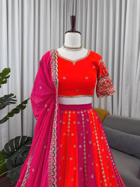 Pink-Orange Color Trendy Sequence Embroidered Work Lehenga Choli