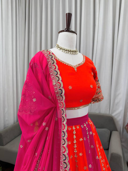 Pink-Orange Color Trendy Sequence Embroidered Work Lehenga Choli