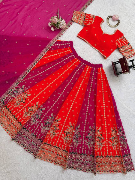Pink-Orange Color Trendy Sequence Embroidered Work Lehenga Choli