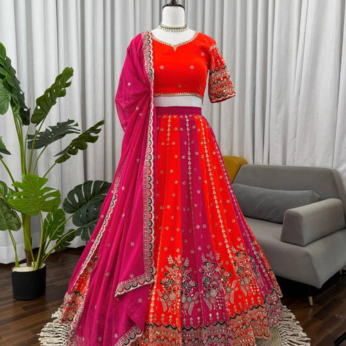 Pink-Orange Color Wedding Wear Designer Heavy Lehenga Choli