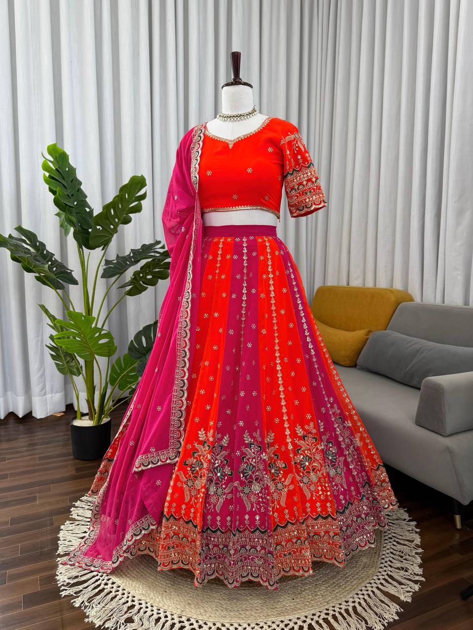 Pink-Orange Color Wedding Wear Designer Heavy Lehenga Choli