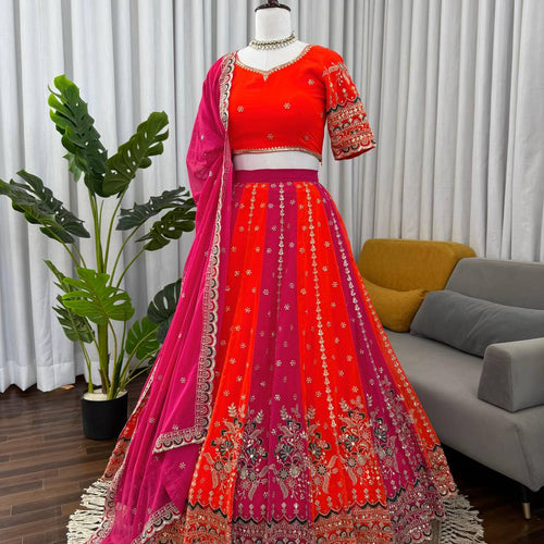 Pink-Orange Color Wedding Wear Designer Heavy Lehenga Choli
