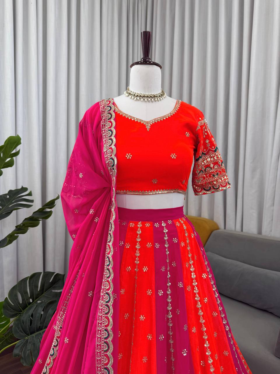 Pink-Orange Color Wedding Wear Designer Heavy Lehenga Choli