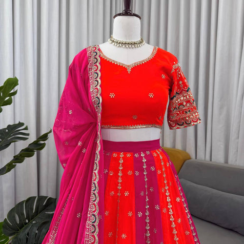 Pink-Orange Color Wedding Wear Designer Heavy Lehenga Choli