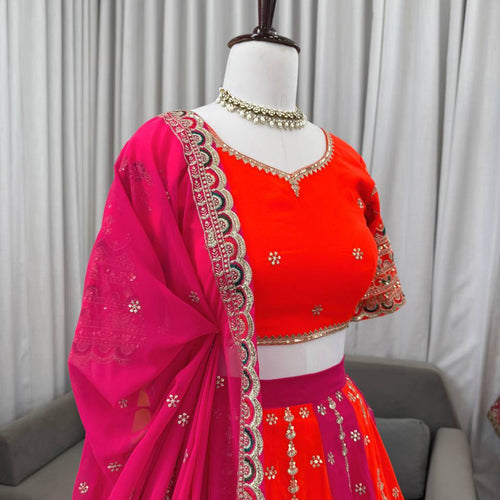Pink-Orange Color Wedding Wear Designer Heavy Lehenga Choli