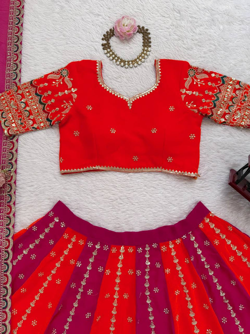 Pink-Orange Color Trendy Sequence Embroidered Work Lehenga Choli